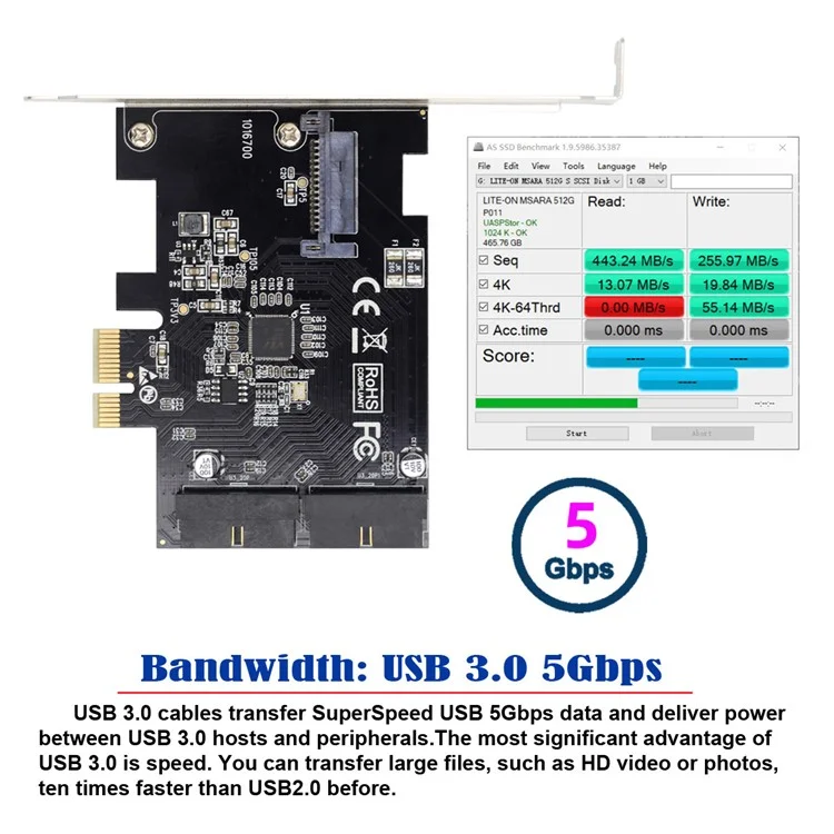 U3-048 PCI-E 1X Express Card to 19Pin 20Pin USB 3.0 Front Panel Header 5Gbps VL805 Adapter