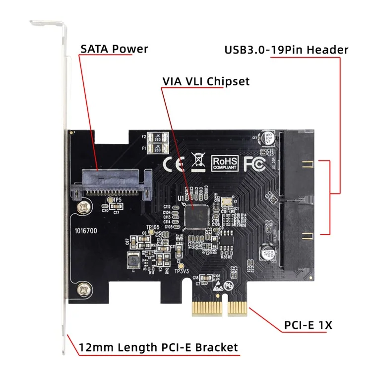 U3-048 PCI-E 1X Express Card to 19Pin 20Pin USB 3.0 Front Panel Header 5Gbps VL805 Adapter