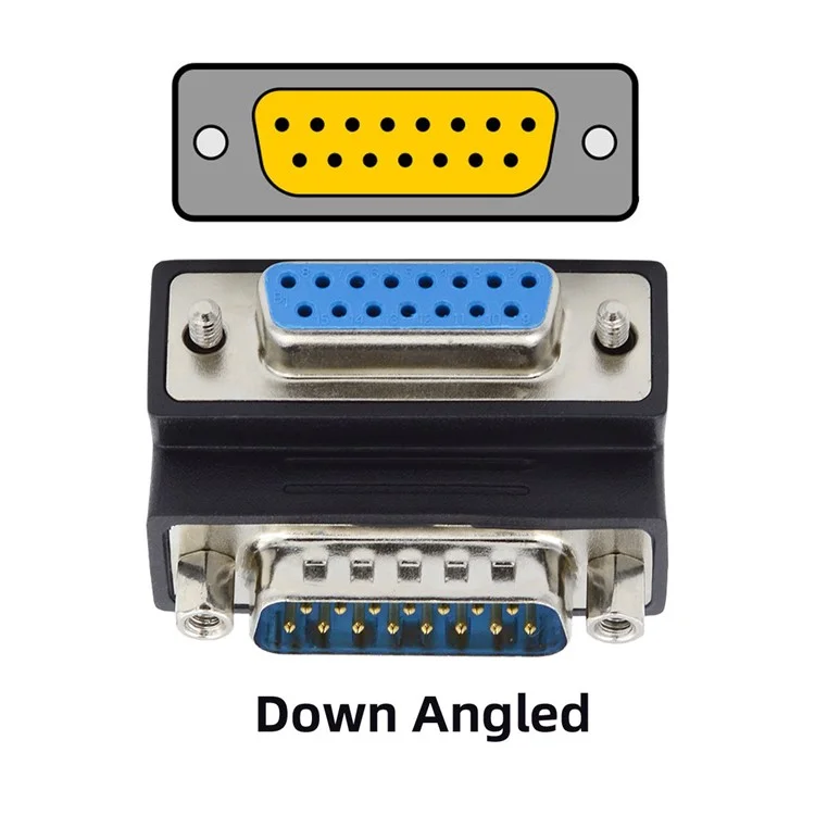 DB-017-DN DSUB D-subminiature 15Pin Male Nut to Female Screw Extension Adapter DB Connector 90 Degree Angled