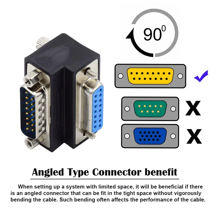 DB-017-DN DSUB D-subminiature 15Pin Male Nut to Female Screw Extension Adapter DB Connector 90 Degree Angled