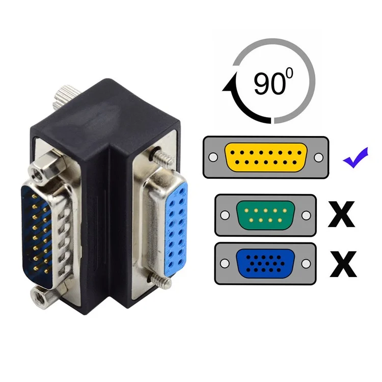 DB-017-DN DSUB D-subminiature 15Pin Male Nut to Female Screw Extension Adapter DB Connector 90 Degree Angled