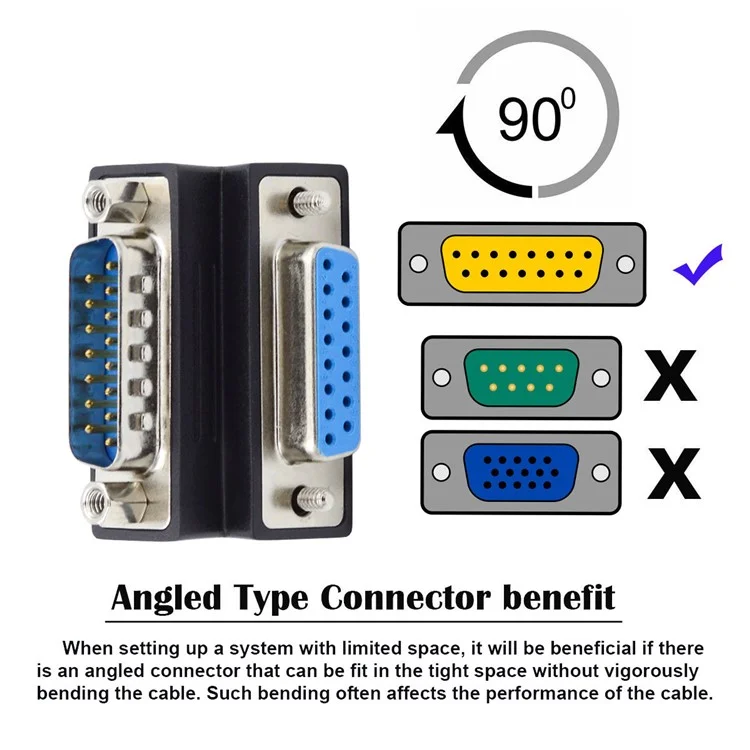 DB-017-UP 90 Degree Angled DSUB D-subminiature 15Pin Male Nut to Female Screw Adapter DB Connector