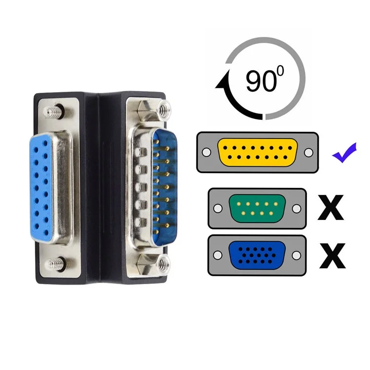 DB-017-UP 90 Degree Angled DSUB D-subminiature 15Pin Male Nut to Female Screw Adapter DB Connector