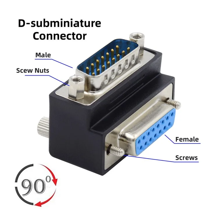 DB-017-UP 90 Degree Angled DSUB D-subminiature 15Pin Male Nut to Female Screw Adapter DB Connector