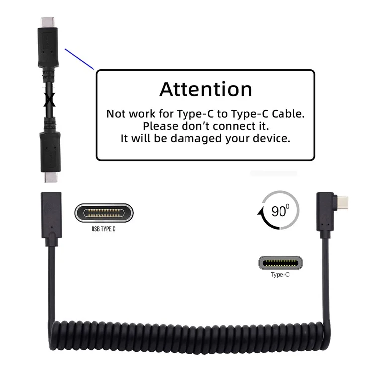 UC-133-CMCF Cabo de Extensão Tipo-C Macho para Fêmea Coiled Spring USB-C Teclado Mouse Cord