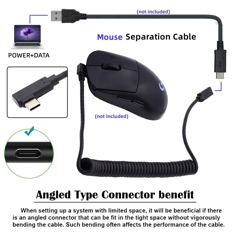 UC-133-CMCF Cabo de Extensão Tipo-C Macho para Fêmea Coiled Spring USB-C Teclado Mouse Cord