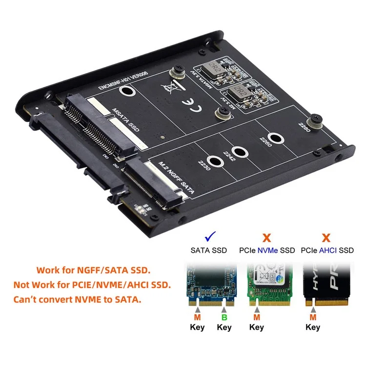 SA-060 Dual MSATA NGFF B+M SSD Card JBOD Raid 0 Span Bridge to 2.5inch SATA Combo HDD Disk Drive Enclosure