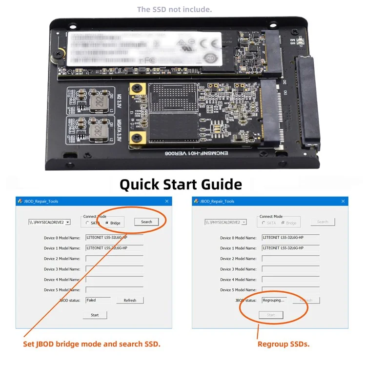 SA-060 Dual MSATA NGFF B+M SSD Card JBOD Raid 0 Span Bridge to 2.5inch SATA Combo HDD Disk Drive Enclosure