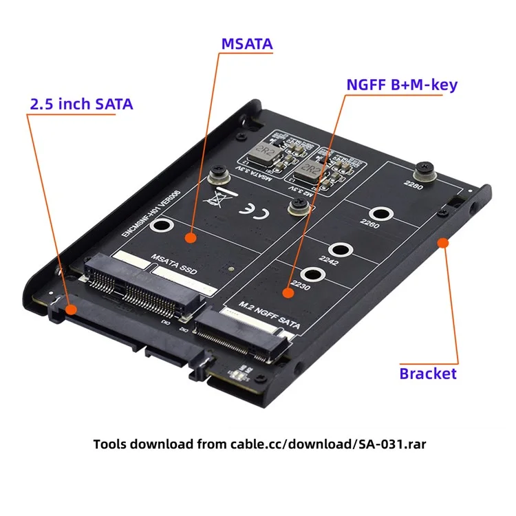 SA-060 Dual MSATA NGFF B+M SSD Card JBOD Raid 0 Span Bridge to 2.5inch SATA Combo HDD Disk Drive Enclosure