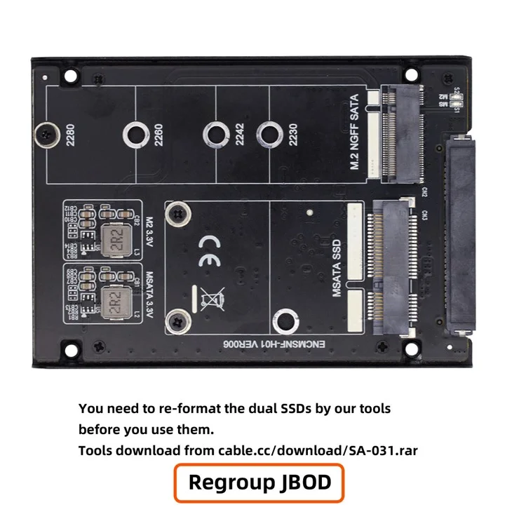 SA-060 Dual MSATA NGFF B+M SSD Card JBOD Raid 0 Span Bridge to 2.5inch SATA Combo HDD Disk Drive Enclosure