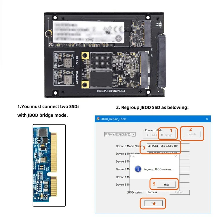 SA-060 Dual MSATA NGFF B+M SSD Card JBOD Raid 0 Span Bridge to 2.5inch SATA Combo HDD Disk Drive Enclosure