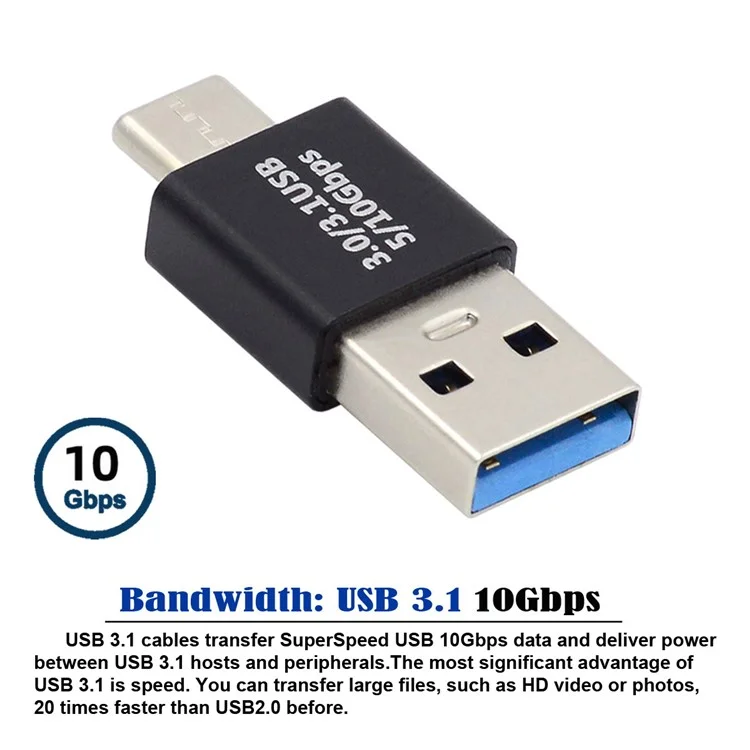 UC-070-TC001 Schneller Datentransfer USB 3.0 Stecker auf USB 3.1 Typ-C Stecker Ladeadapter für Laptop Smartphone