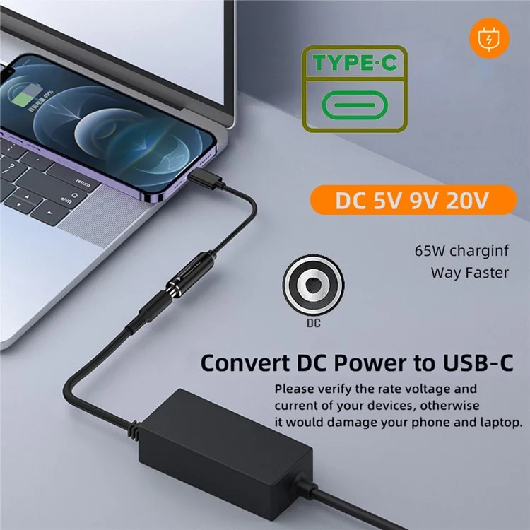 UC-149-4017MM DC Jack 4.0x1.7mm Entrada Hembra a Tipo-C Macho Enchufe de Alimentación Cable de Carga para Portátil Teléfono PD9V 15V 20V