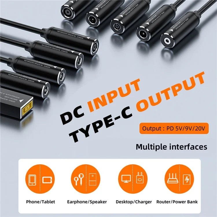 UC-149-4013MM Prise CC 4.0x1.3mm Femelle vers Câble de Charge Type-C Mâle pour Ordinateur Portable Téléphone PD9V 15V 20V