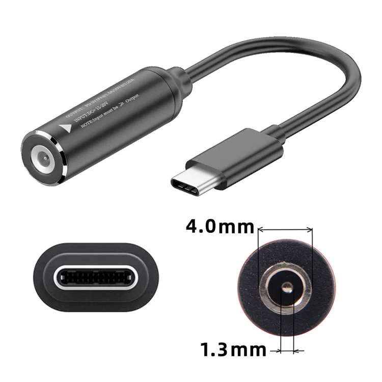 UC-149-4013MM Prise CC 4.0x1.3mm Femelle vers Câble de Charge Type-C Mâle pour Ordinateur Portable Téléphone PD9V 15V 20V