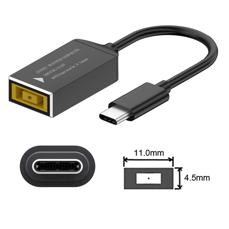 UC-149-1145MM Rectangle Jack Thinkpad 11x4.5mm Input Female to Type-C Male Charge Cable for Laptop Phone PD9V 15V 20V