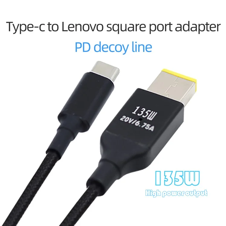 UC-106-DC135W Type-C 135 Вт для прямоугольного DC 11,0 x 4,5 мм кабель питания PD Charge для ноутбуков Lenovo Thinkpad X1 Legion Y7000P DC20V 6,25А