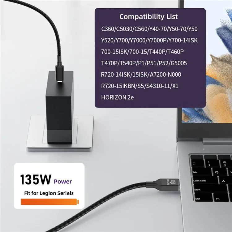 UC-106-DC135W Type-C 135 Вт для прямоугольного DC 11,0 x 4,5 мм кабель питания PD Charge для ноутбуков Lenovo Thinkpad X1 Legion Y7000P DC20V 6,25А