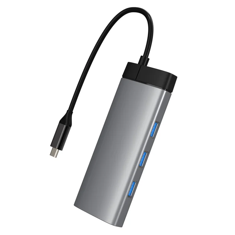 BS6A 6-em-1 Hub USB3.0 x 3 + HD + RJ45 + Type-C PD 100W Estação de Acoplamento de Carregamento Rápido