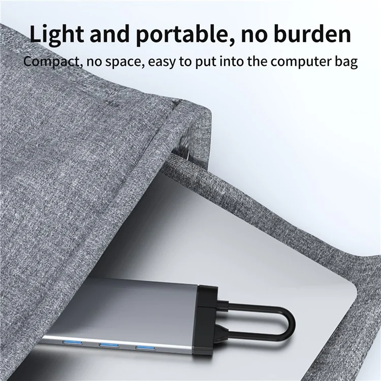 BS6A 6-em-1 Hub USB3.0 x 3 + HD + RJ45 + Type-C PD 100W Estação de Acoplamento de Carregamento Rápido