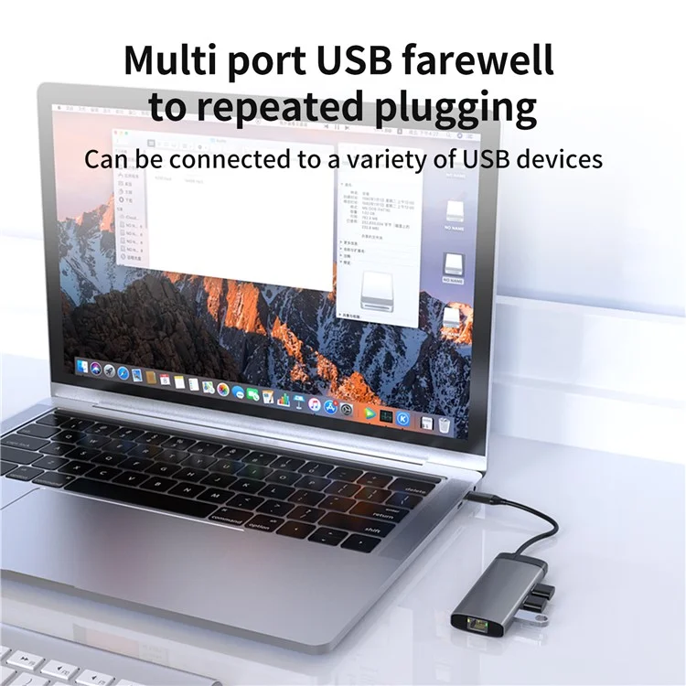 BS6A 6-em-1 Hub USB3.0 x 3 + HD + RJ45 + Type-C PD 100W Estação de Acoplamento de Carregamento Rápido