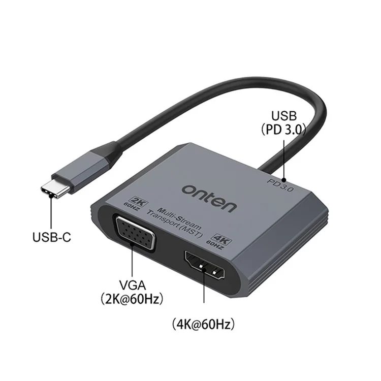 ONTEN M205 3-in-1 Type-C to HD+VGA Adapter Cable with PD Fast Charging USB-C Video Converter - Black