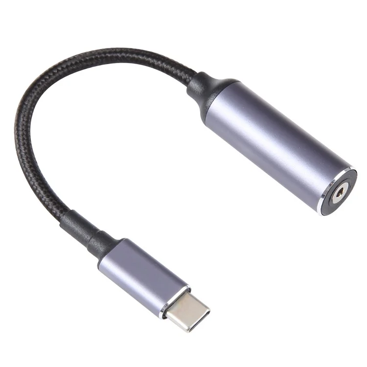 Type-C Male to 2.5x0.7mm Female Power Jack Charging Cord Nylon Braided Laptop Converter Cable