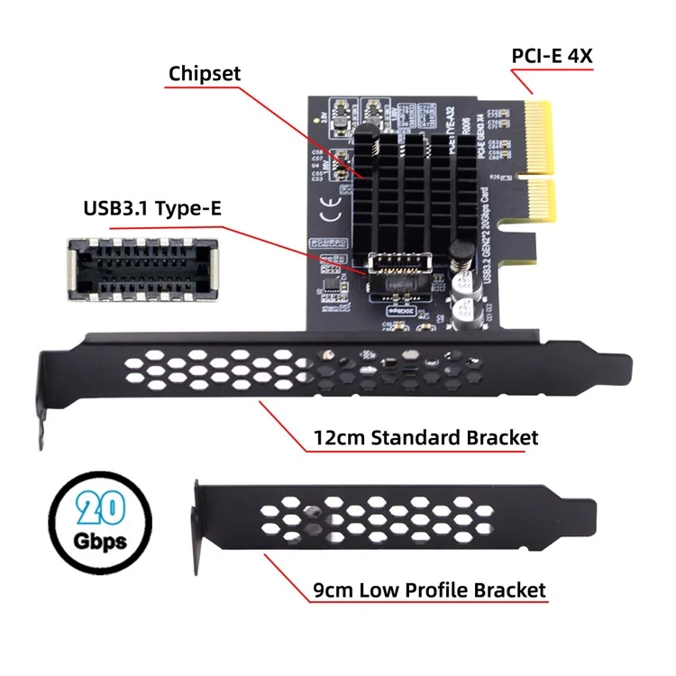 UC-104-EF USB 3.2 Gen2 Type-E 20Gbps Front Panel Socket to PCI-E 4X Express Card Adapter for Desktop Motherboard (ASM3242 Chipset)