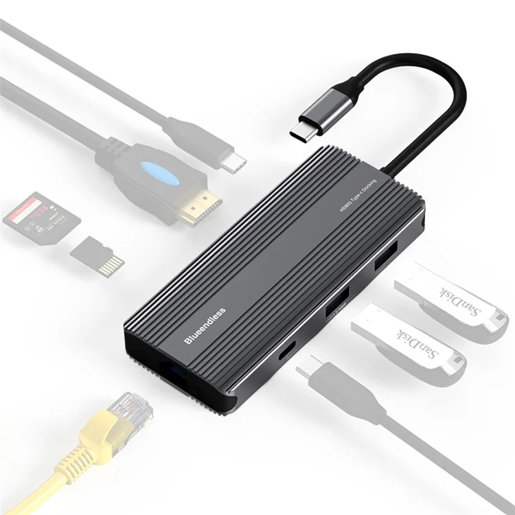 Blueendless HC805 Type-C Hub 8K@30Hz 8 in 1 Adattatore Per Laptop PC Multiport USB3.1