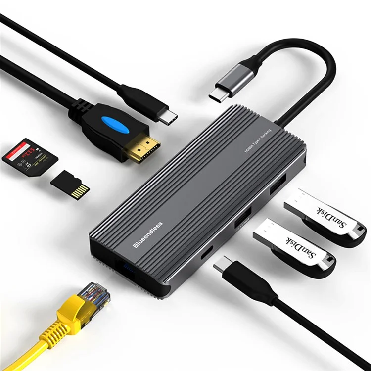 Blueendless HC805 Type-C Hub 8k@30hz 8-в-1 Multious Desktop PC Adapter USB3.1 Splitter