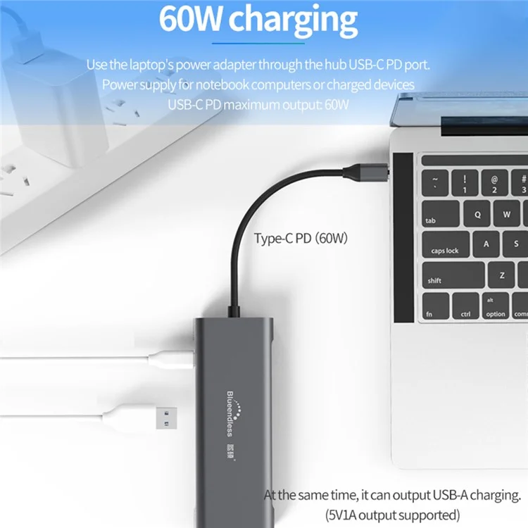 BLUEENDLESS HC901 Type-C Aluminum Alloy Hub 9-in-1 Docking Station Adapter with 100mm Extended Cable