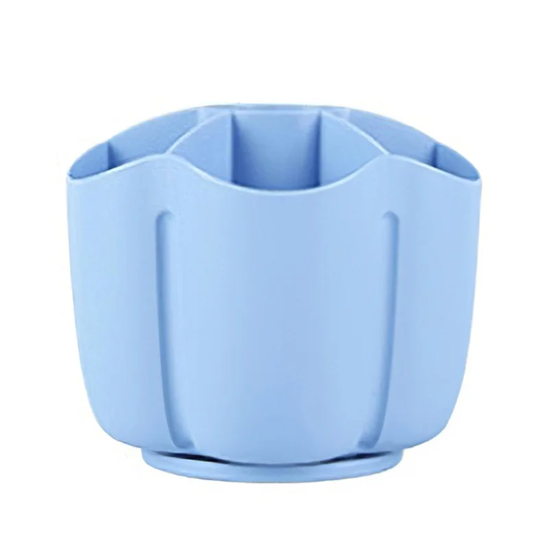 360 Degree Rotating Pen Holder 6 Grids Plastic Pencil Storage Box Desktop Stationery Organizer - Blue