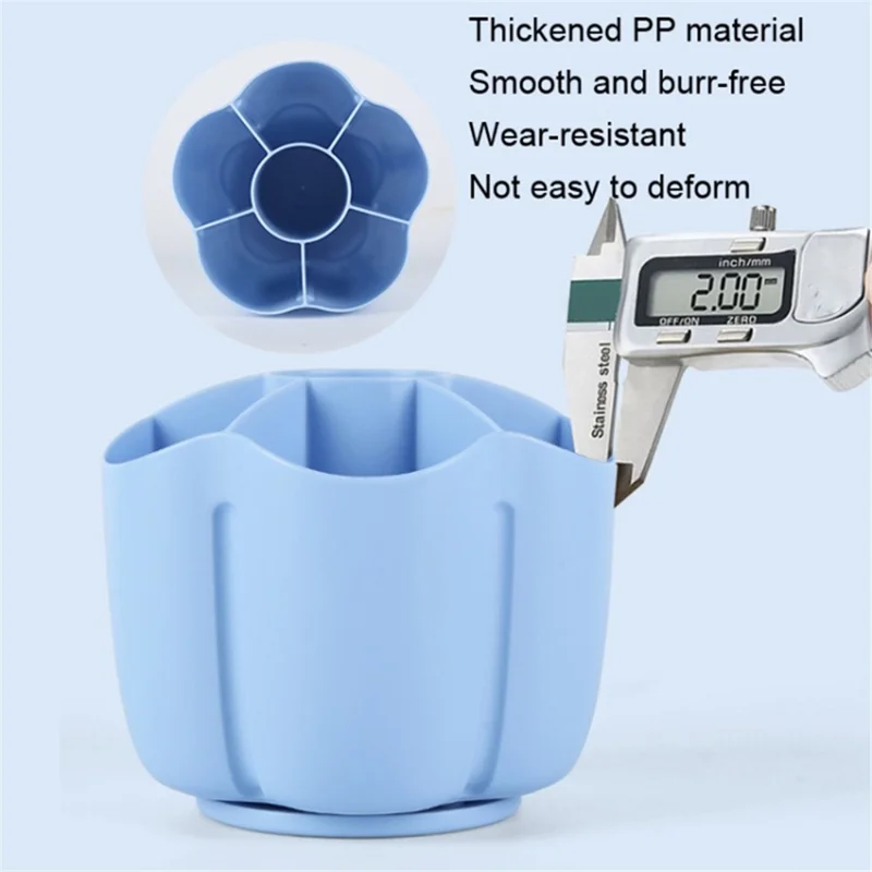 360 Degree Rotating Pen Holder 6 Grids Plastic Pencil Storage Box Desktop Stationery Organizer - Blue