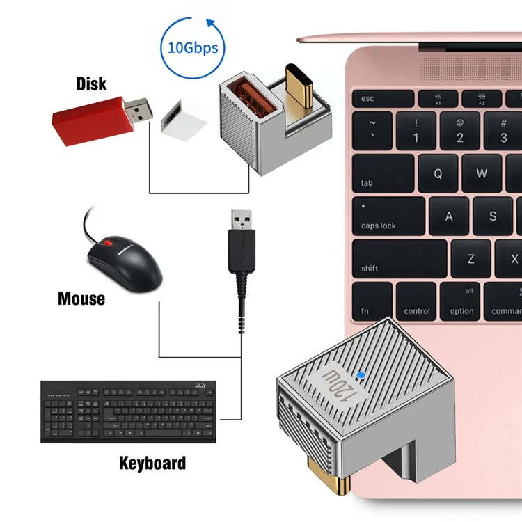 UC-017-OS USB 3.1 Type C Male to USB 3.0 A Female 10Gbps OTG Data 120W Power Opposite U Shape Back Angled Adapter