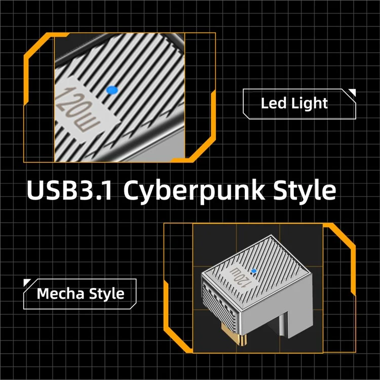 UC-017-OS USB 3.1 Type C Male to USB 3.0 A Female 10Gbps OTG Data 120W Power Opposite U Shape Back Angled Adapter