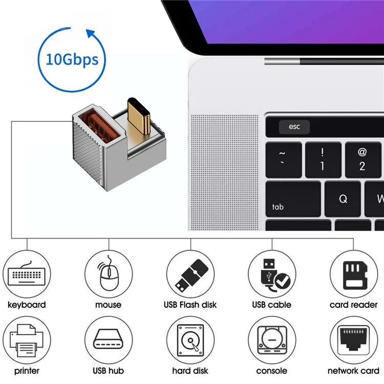 UC-017-OS USB 3.1 Type C Male to USB 3.0 A Female 10Gbps OTG Data 120W Power Opposite U Shape Back Angled Adapter