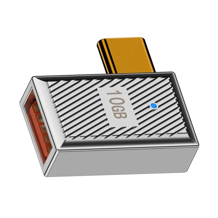 UC-017-RI Mecha Estilo Cyberpunk 10Gbps USB 3.1 Tipo C Macho a USB 3.0 A Hembra OTG Datos 120W Poder Adaptador Acodado Izquierda Derecha