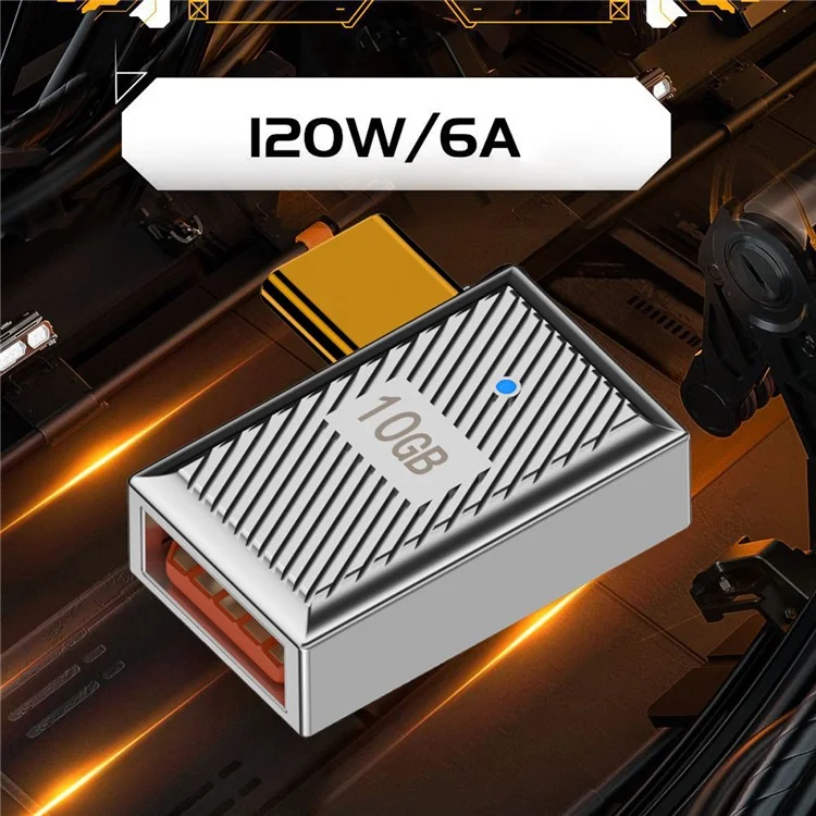 UC-017-RI Mecha Estilo Cyberpunk 10Gbps USB 3.1 Tipo C Macho a USB 3.0 A Hembra OTG Datos 120W Poder Adaptador Acodado Izquierda Derecha
