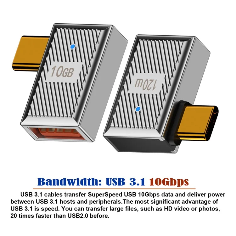 UC-017-RI Mecha Estilo Cyberpunk 10Gbps USB 3.1 Tipo C Macho a USB 3.0 A Hembra OTG Datos 120W Poder Adaptador Acodado Izquierda Derecha