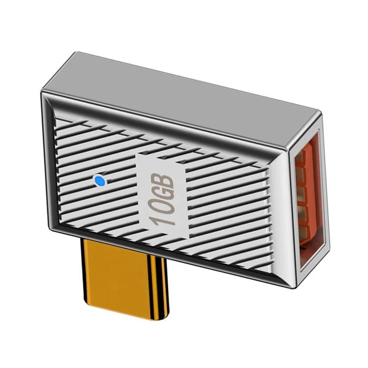 UC-017-RI Mecha Estilo Cyberpunk 10Gbps USB 3.1 Tipo C Macho a USB 3.0 A Hembra OTG Datos 120W Poder Adaptador Acodado Izquierda Derecha