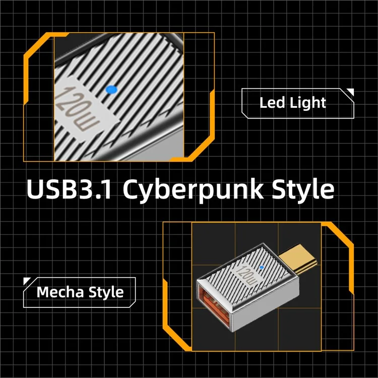 UC-017-SL USB 3.1 Type C Männlich zu USB 3.0 A Weiblich 10Gbps OTG-Datendaten 120W-Netzteil für Laptop, Tablet, Smartphone