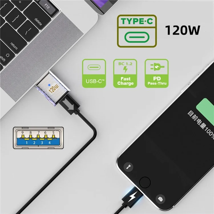 UC-017-SL USB 3.1 Type C Männlich zu USB 3.0 A Weiblich 10Gbps OTG-Datendaten 120W-Netzteil für Laptop, Tablet, Smartphone