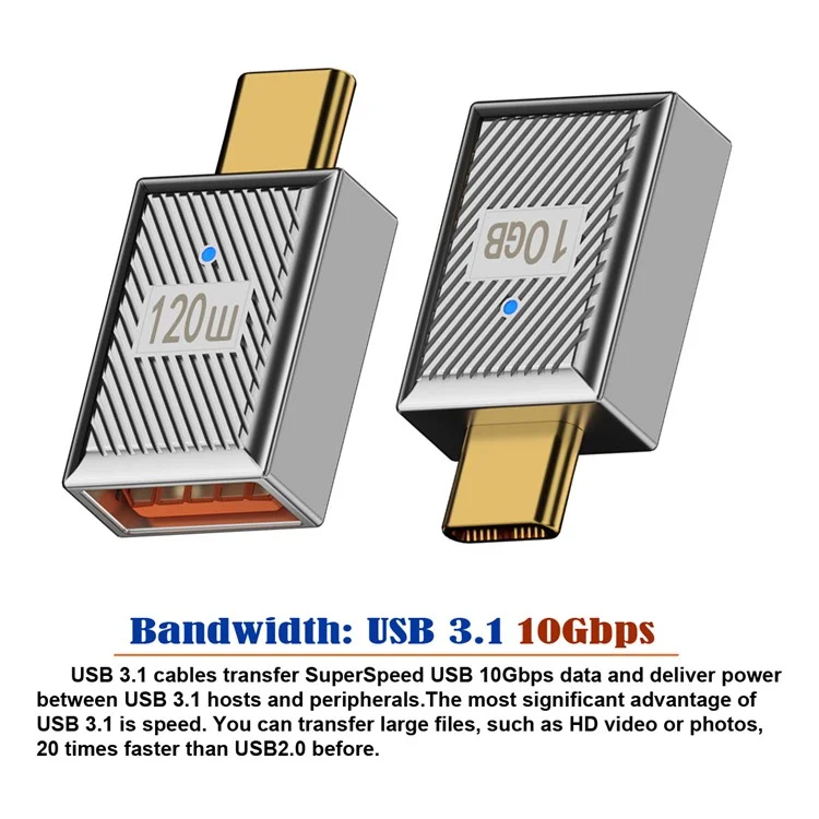 UC-017-SL USB 3.1 Type C Männlich zu USB 3.0 A Weiblich 10Gbps OTG-Datendaten 120W-Netzteil für Laptop, Tablet, Smartphone