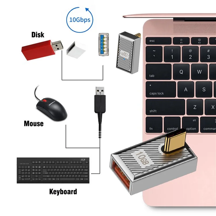 UC-017-LP Pour ordinateur portable, tablette, téléphone USB 3.1 Type C mâle vers USB 3.0 A femelle 10 Gbits/s OTG Données 120 W Boîtier en alliage Adaptateur d'alimentation