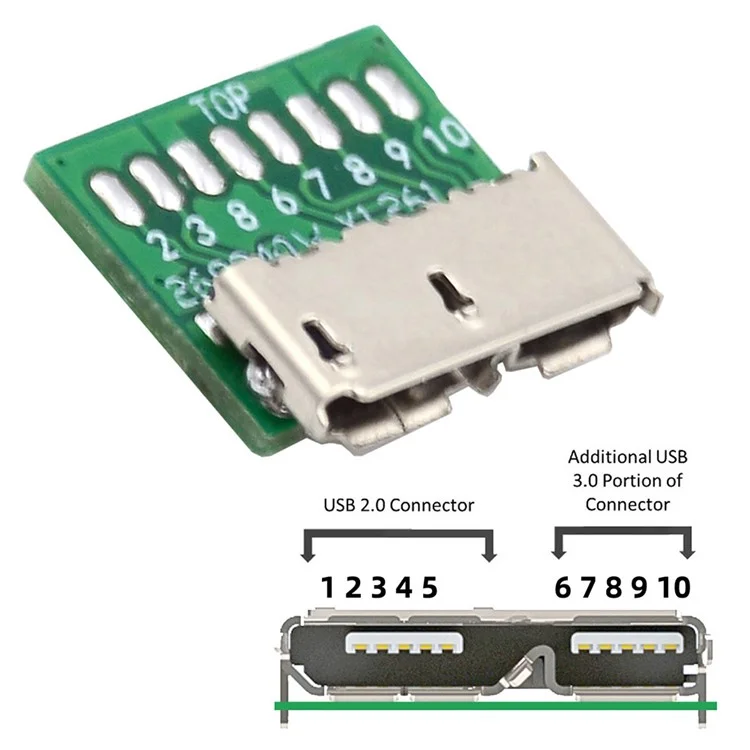 CN-007 10Pcs Micro USB 3.0 10pin Female Socket Receptacle Adapter Board Mount SMT Type with PCB