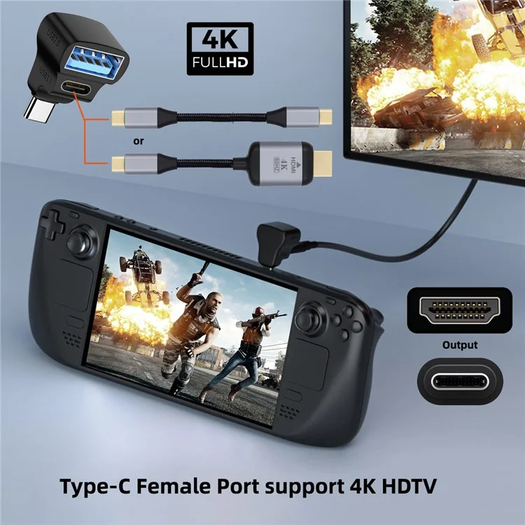 UC-068-AC Angled USB-C Male to Dual Type-C+Type-A Female Power Data Splitter Adapter