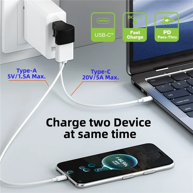 UC-068-AC Angled USB-C Male to Dual Type-C+Type-A Female Power Data Splitter Adapter