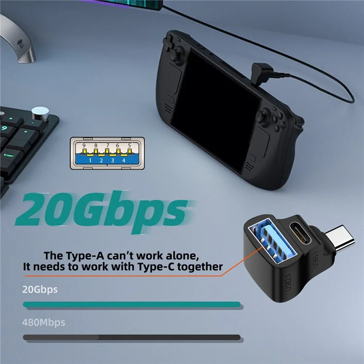 UC-068-AC Angled USB-C Male to Dual Type-C+Type-A Female Power Data Splitter Adapter
