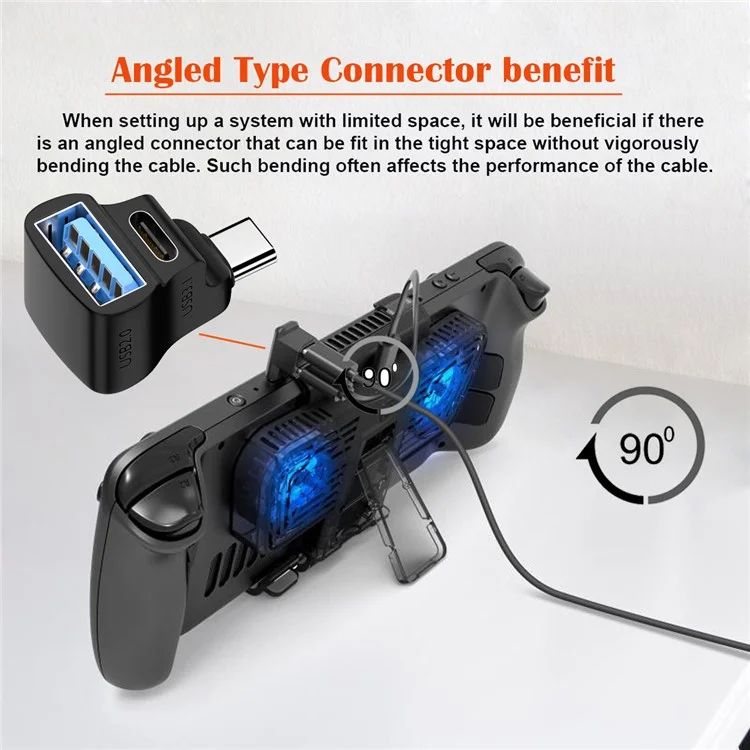 UC-068-AC Angled USB-C Male to Dual Type-C+Type-A Female Power Data Splitter Adapter