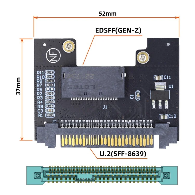 SF-072 U.2 SFF-8639 Host Adapter to NVMe Ruler 1U GEN-Z EDSFF Short SSD P4511 E1.S Carrier Adapter